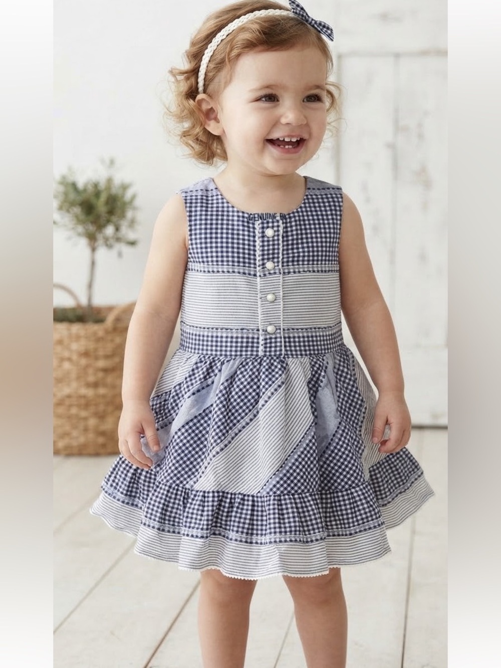 NWOT Vintage Genuine Kids by OshKosh Gingham Seersucker Dress with Bloomers 18mo